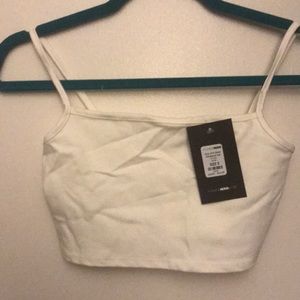 White crop top/biker shorts outfit